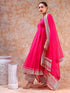 Pomcha Jaipur Adaa Pink Rose Cotton Anarkali Set With Soft Net Dupatta